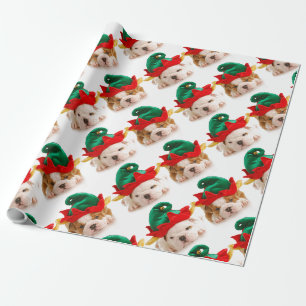 Cadeau Papier d'emballage de chiots de Noël avec chapeaux