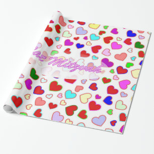 Cadeau Papier d'emballage de coeurs multi roses de bat