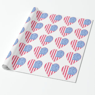 Cadeau Papier d'emballage de coeurs patriotiques
