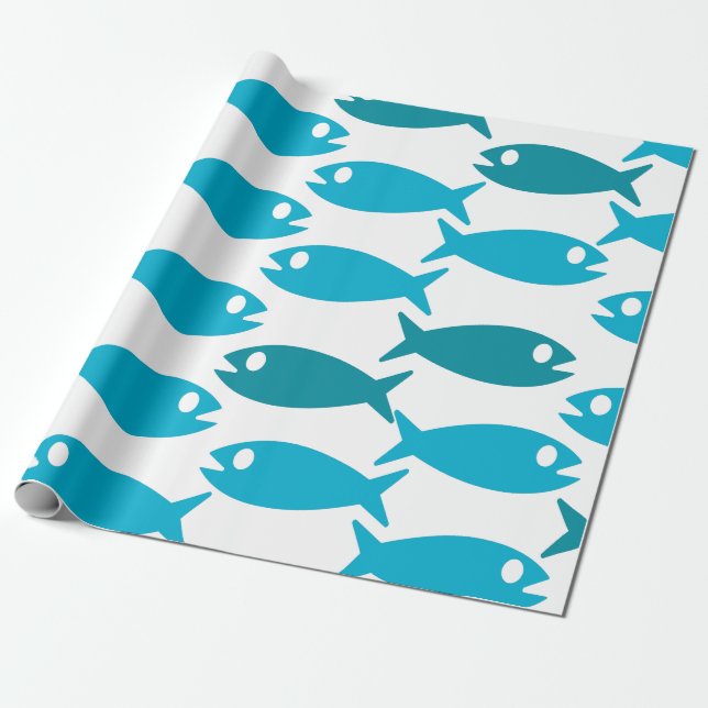 Cadeau Papier d'emballage de conception bleue de poissons (Déroulé)