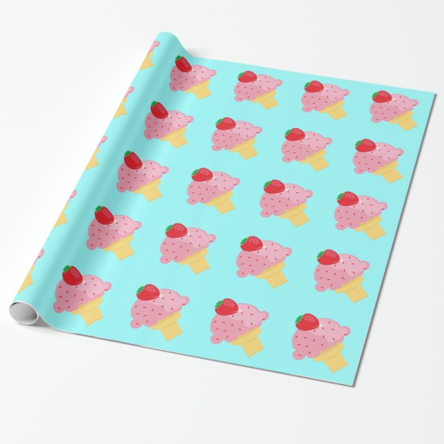 Cadeau Papier d'emballage de crème glacée de fraise (Déroulé)
