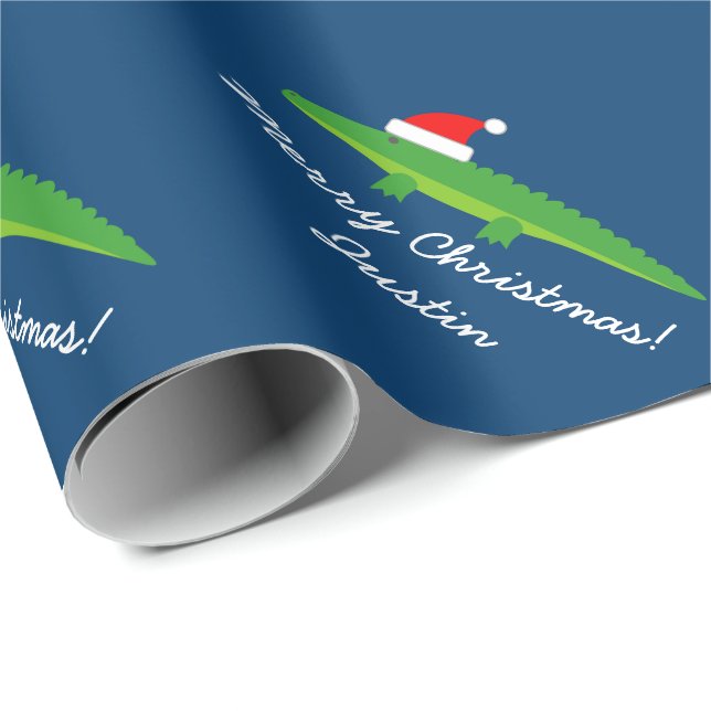 Cadeau Papier d'emballage de crocodile de Noël mignon (Coin rond)