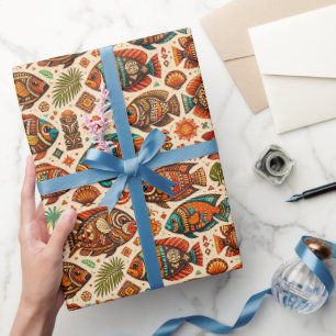 Cadeau Papier d'emballage de design Boho Fish