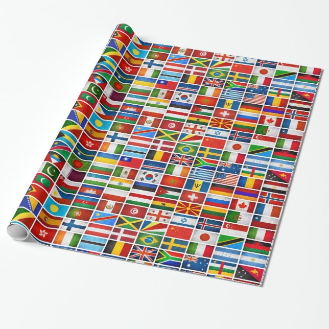 Cadeau Papier d'emballage de drapeaux du monde (Déroulé)