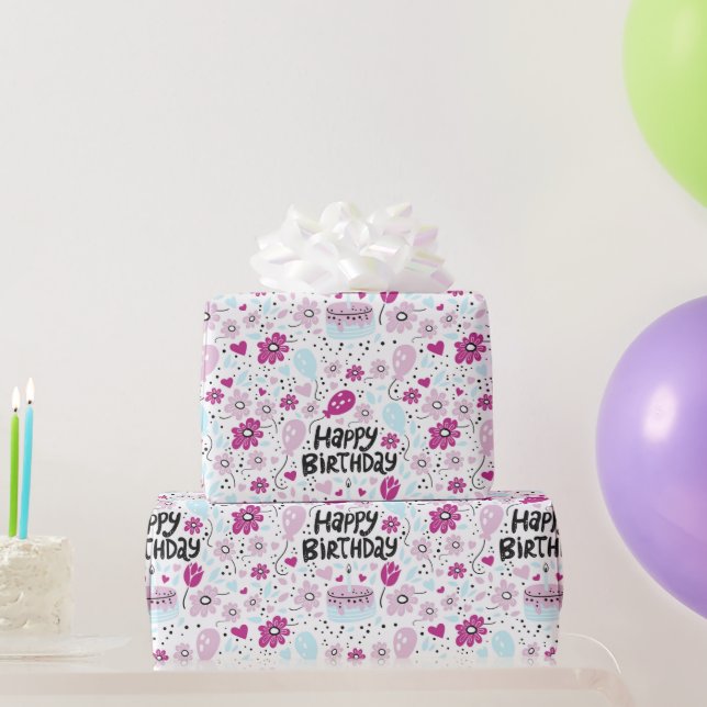 Cadeau Papier d'emballage de fête d'anniversaire à fleurs (Cadeaux de fête)