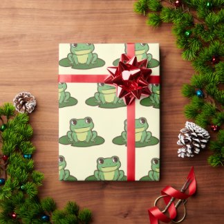 Cadeau Papier d'emballage de fête de grenouille verte mig
