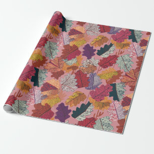 Cadeau Papier d'emballage de feuilles d'automne au crayon