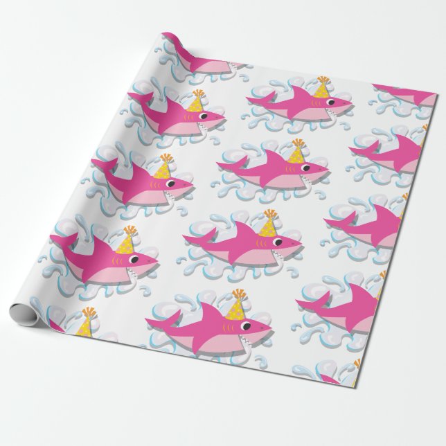 Cadeau Papier d'emballage de fille de bébé rose de requin (Déroulé)