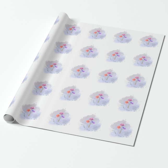 Cadeau papier d'emballage de fleurs d'aquarelle (Déroulé)