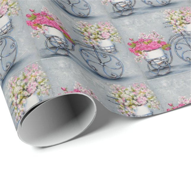 Cadeau Papier d'emballage de fleurs de bicyclette (Coin rond)