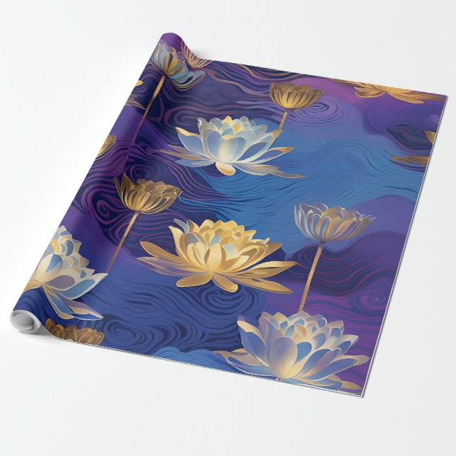 Cadeau papier d'emballage de fleurs de lotus (Déroulé)