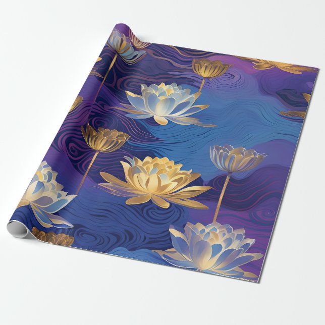 Cadeau papier d'emballage de fleurs de lotus (Déroulé)