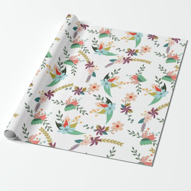 Cadeau papier d'emballage de fleurs de printemps (Déroulé)