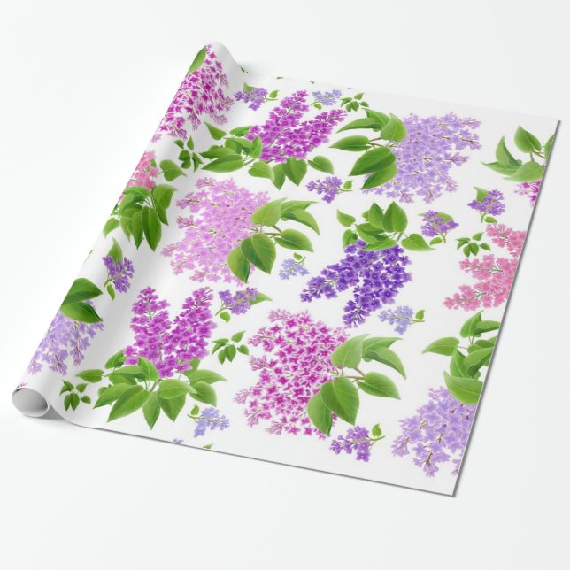 Cadeau Papier d'emballage de fleurs lilas pourpres de (Déroulé)