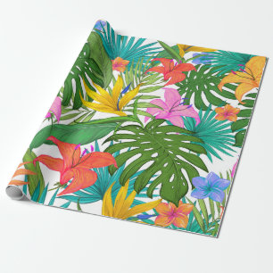Cadeau papier d'emballage de fleurs tropicales