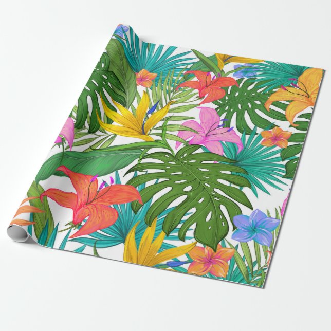Cadeau papier d'emballage de fleurs tropicales (Déroulé)