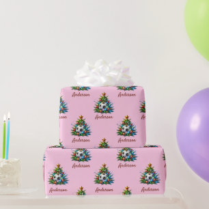 Cadeau Papier d'emballage de football de Noël avec nom pe