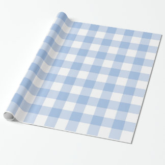 Cadeau Papier d'emballage de guingan bleu-clair et blanc