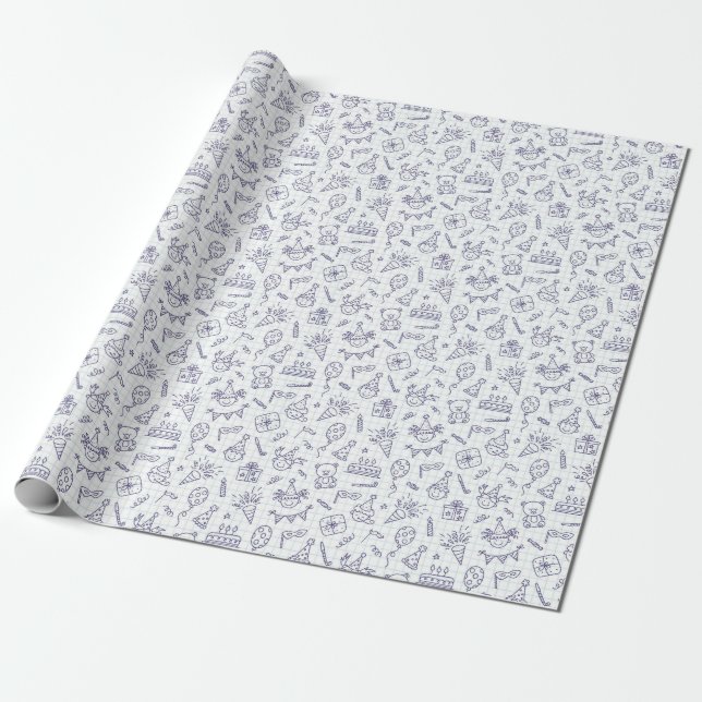 Cadeau Papier d'emballage de joyeux anniversaire dessiné  (Déroulé)