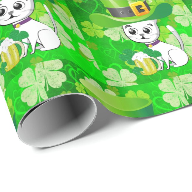 Cadeau Papier d'emballage de la Saint-Patrick Bière Chat (Coin rond)