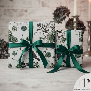 Cadeau Papier d'emballage de la Saint-Patrick Roses Crâne