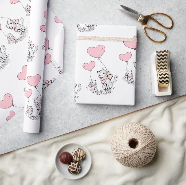Cadeau Papier d'emballage de la Saint-Valentin Chat Cœurs (Artisanat)