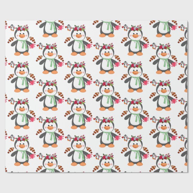 Cadeau Papier d'emballage de la Saint-Valentin Manchot Po (Plat)