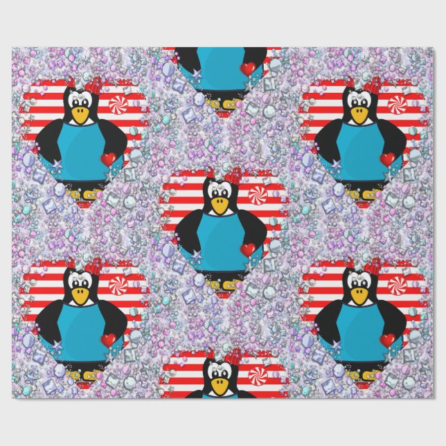 Cadeau Papier d'emballage de la Saint-Valentin Pingouins  (Plat)