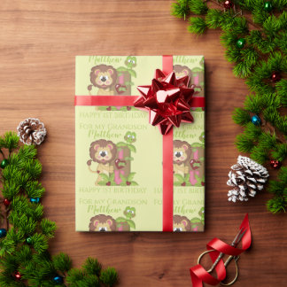 Cadeau Papier d'emballage de lion mignon pour le premier