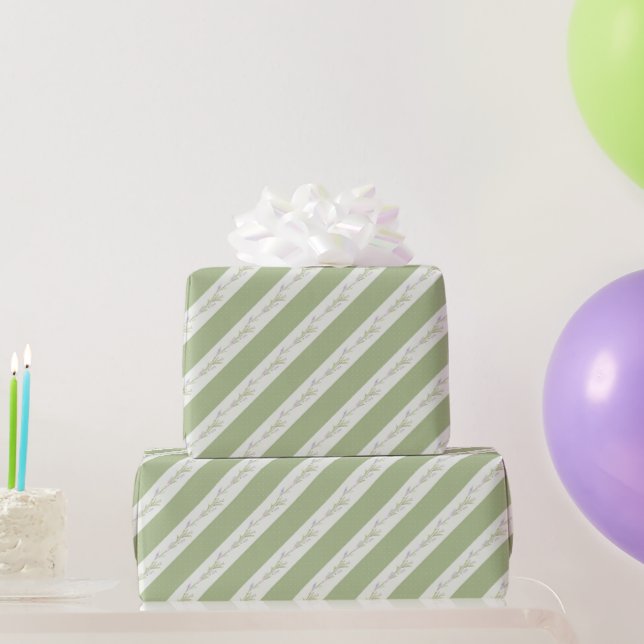 Cadeau Papier d'emballage de mariage à fleurs rayées vert (Cadeaux de fête)