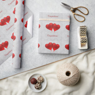 Cadeau Papier d'emballage de mariage Ballons Cœur Rouge