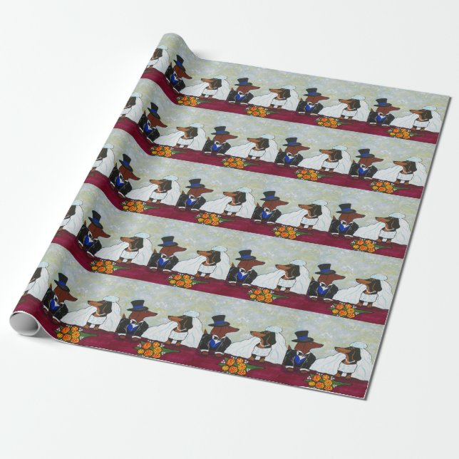 Cadeau Papier d'emballage de mariage de teckel (Déroulé)