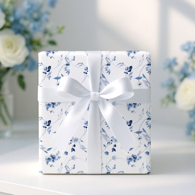 Cadeau Papier d'emballage de mariage floral artistique bl (Créateur téléchargé)