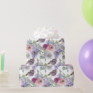Cadeau Papier d'emballage de mariage floral bordeaux viol