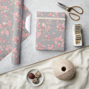 Cadeau Papier d'emballage de mariage gris aux feuilles fa