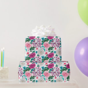 Cadeau Papier d'emballage de mariage Roses Bourgogne Rose