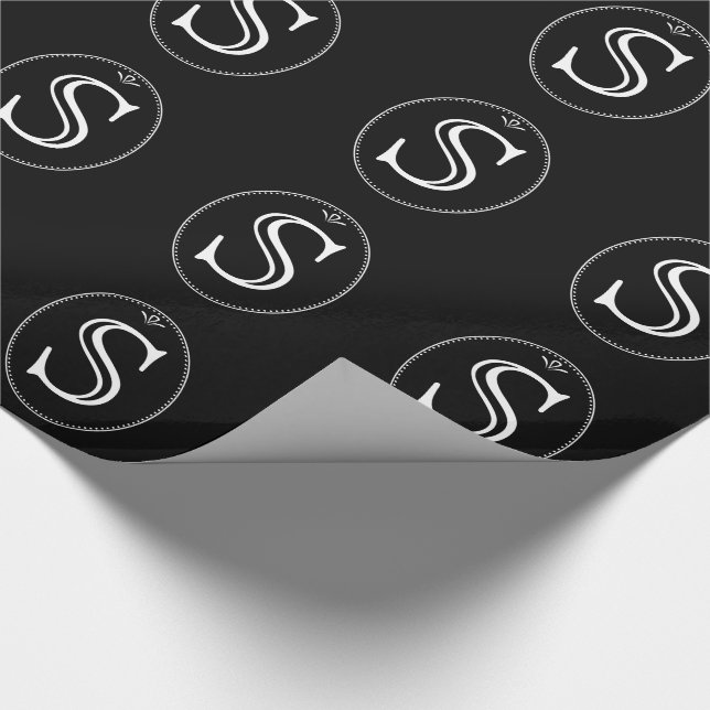 Cadeau Papier d'emballage de monogramme noir et blanc (Coin)