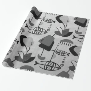 Cadeau Papier d'emballage de motif atomique noir et blanc