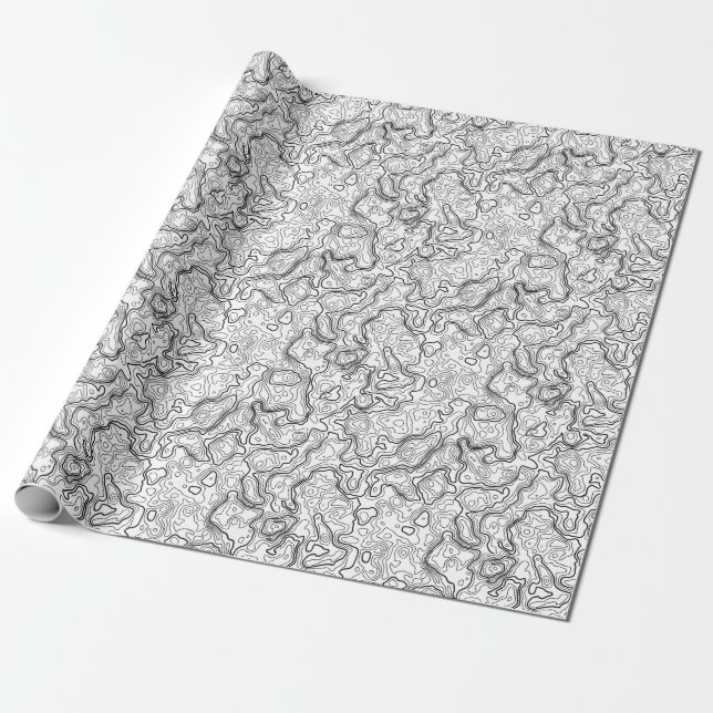 Cadeau Papier d'emballage de motif blanc noir de carte (Déroulé)