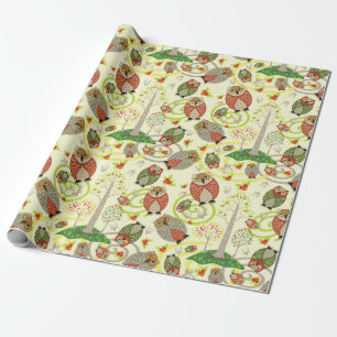 Cadeau Papier d'emballage de motif de hibou de région