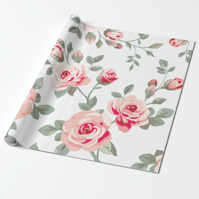 Cadeau Papier d'emballage de motif de rose de vecteur (Déroulé)