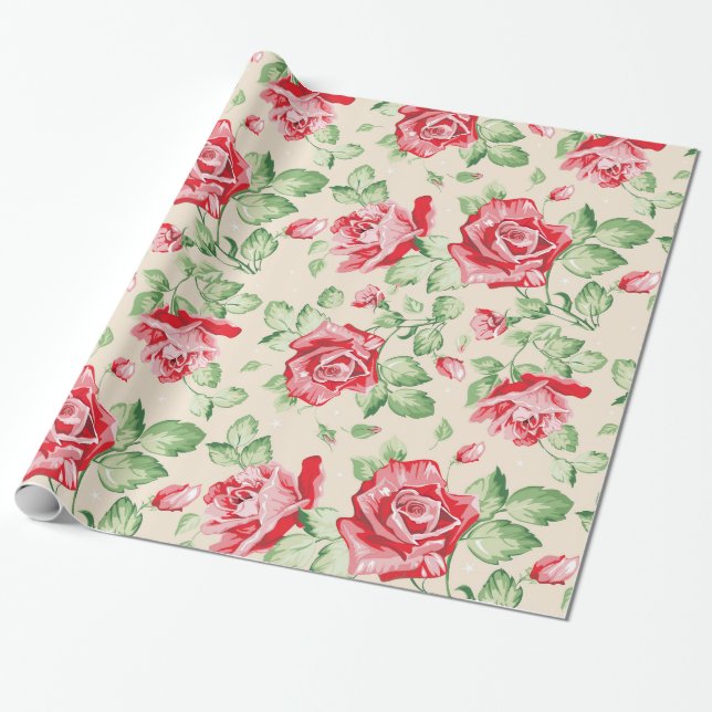 Cadeau Papier d'emballage de motif floral vintage (Déroulé)