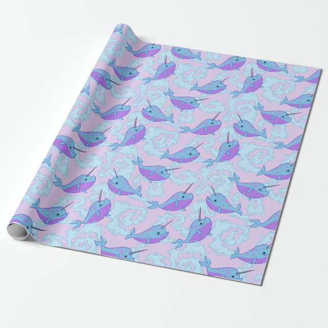 Cadeau Papier d'emballage de motif heureux de Narwhal (Déroulé)