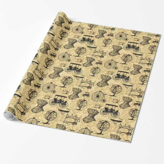 Cadeau Papier d'emballage de motif jaune de Steampunk (Déroulé)