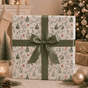 Cadeau Papier d'emballage de Noël à la gouache avec feuil