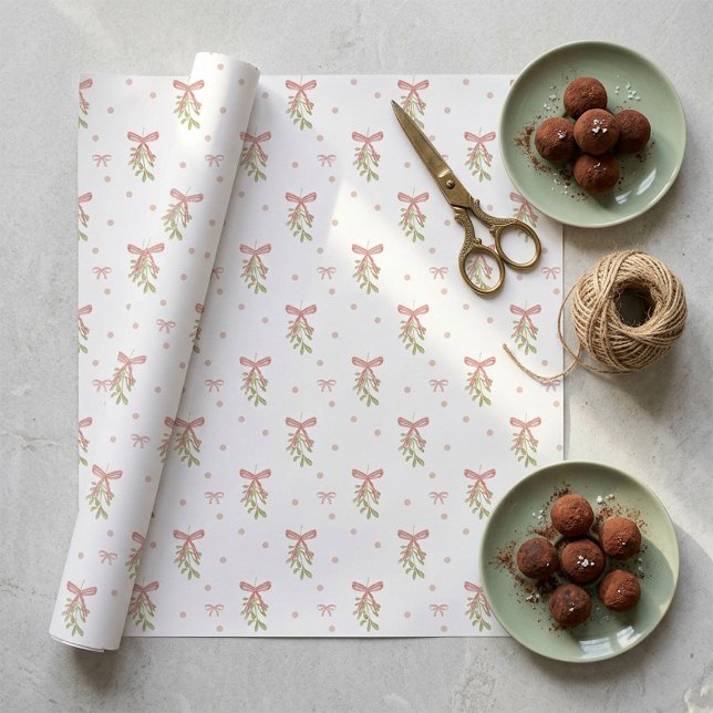Cadeau Papier d'emballage de Noël à l'aquarelle avec gui  (Créateur téléchargé)