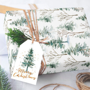 Cadeau Papier d'emballage de Noël à motif de pin aquarell