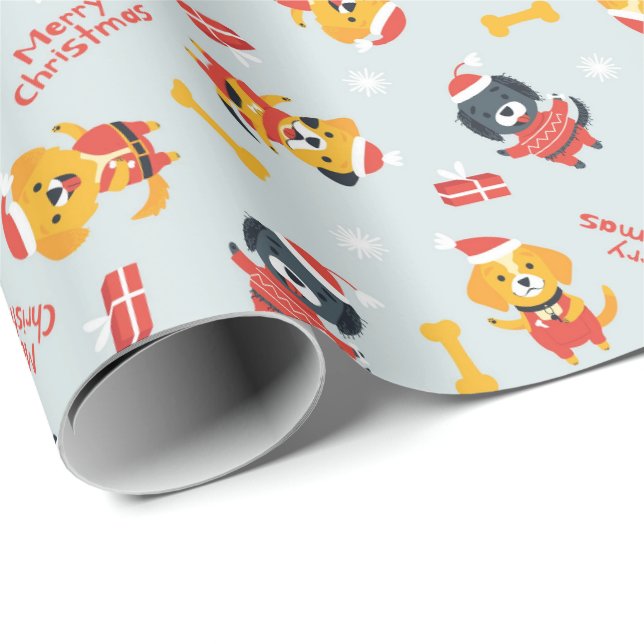 Cadeau Papier d'emballage de Noël à thème de chien mignon (Coin rond)