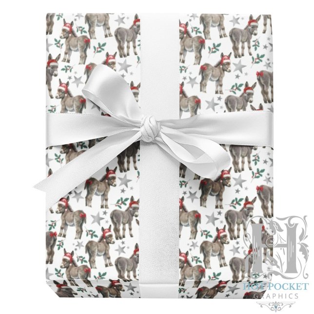 Cadeau Papier d'emballage de Noël Âne Mignon en Blanc (Créateur téléchargé)