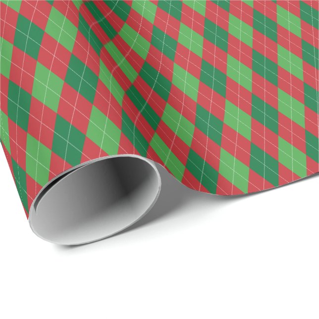 Cadeau Papier d'emballage de Noël Argyle Rouge et Vert (Coin rond)